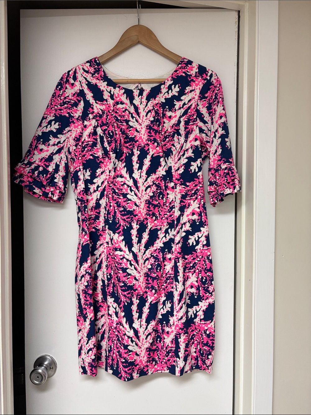 Lilly Pulitzer Navy Pink Cream Printed Midi Dress